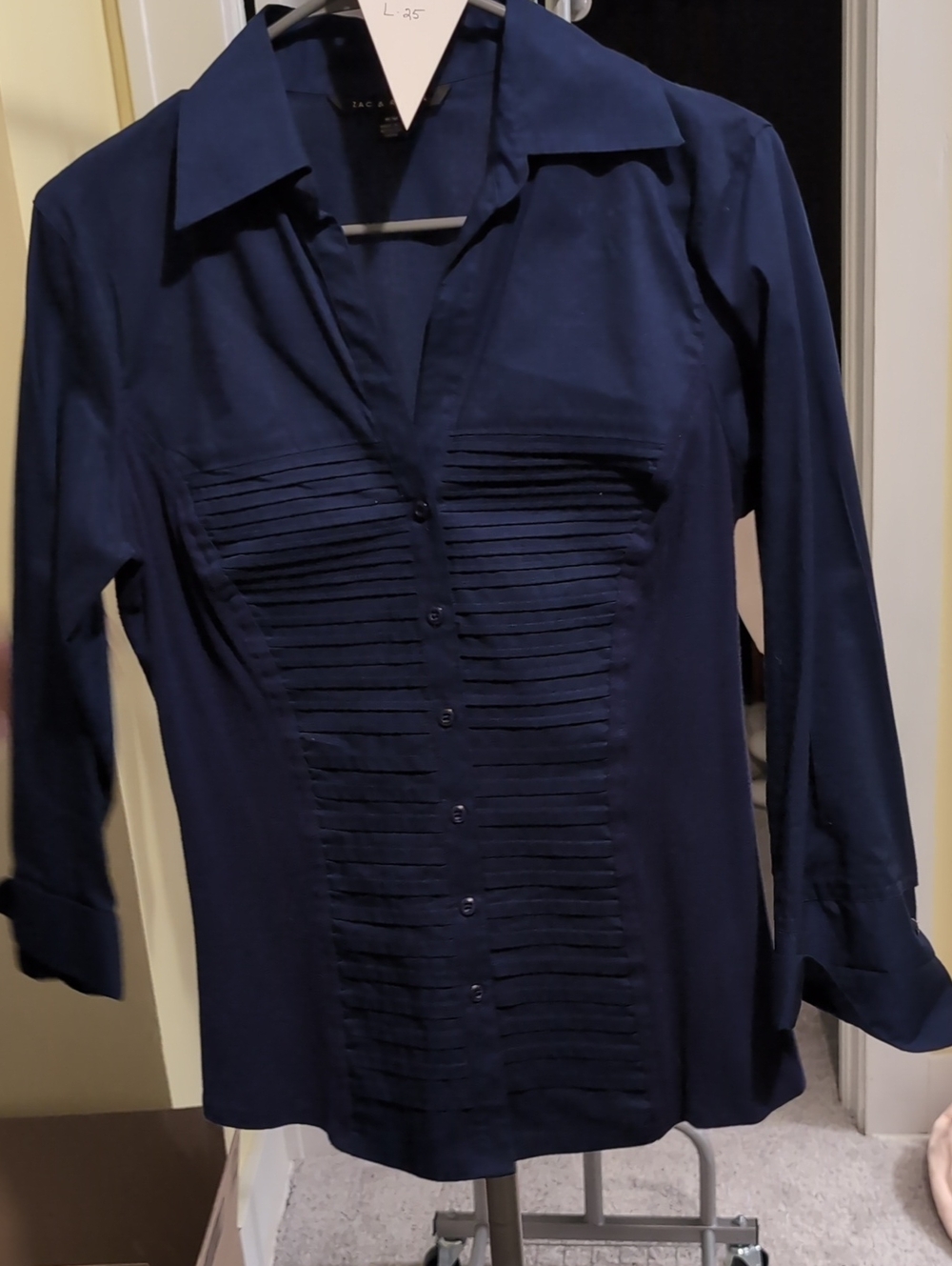 Zac & Rachel Navy Pleated Button-Down Shirt